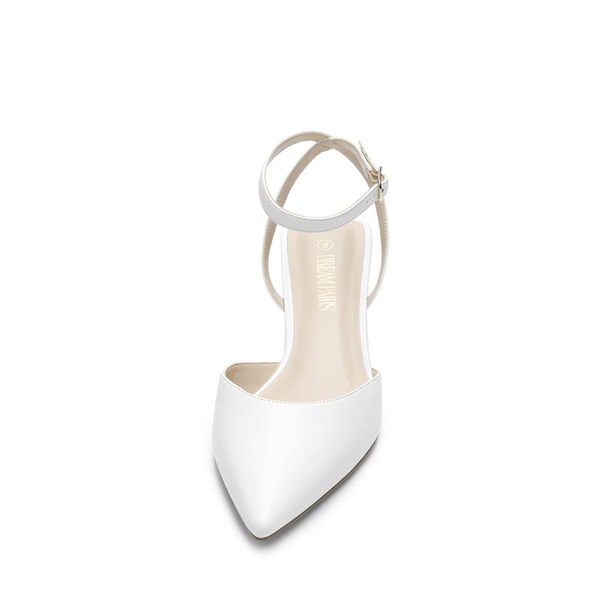 Pointed Toe Chunky Low Heel Pumps - WHITE - 3